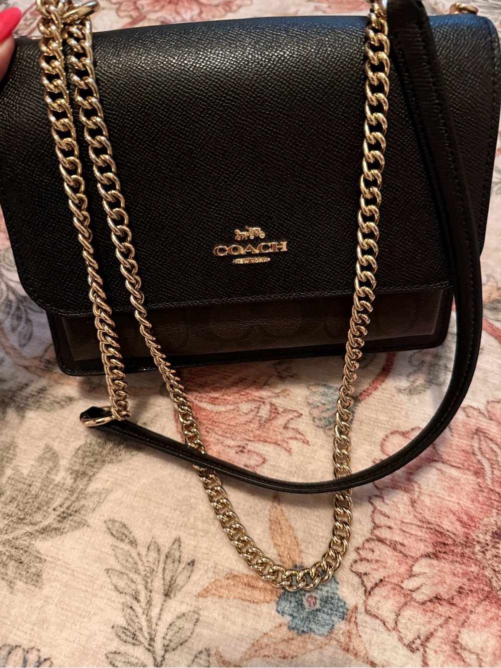 Coach Black Leather and Signature Canvas Chain Crossbody with Gold Hardware - Picture 3 of 16